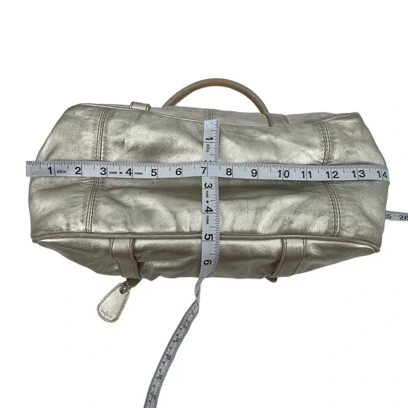 Cole Haan Silver Leather Zipper Top 3 Compartment Satchel Bag Purse Women's - Picture 11 of 13